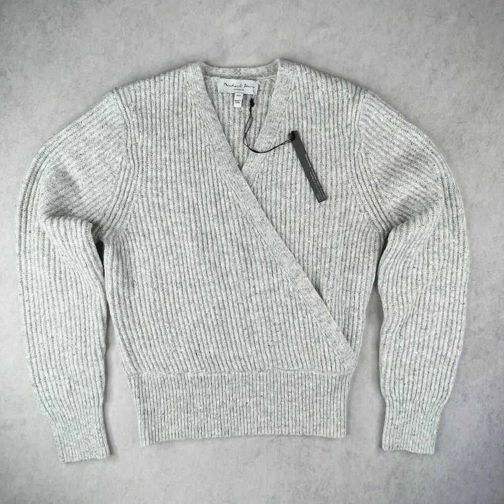 Michael Stars Laurel Sweater Womens XS Petite Gray Wool Sequins V Neck $198 NEW!